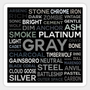 Word Cloud - Shades of Gray (Black Background) Magnet